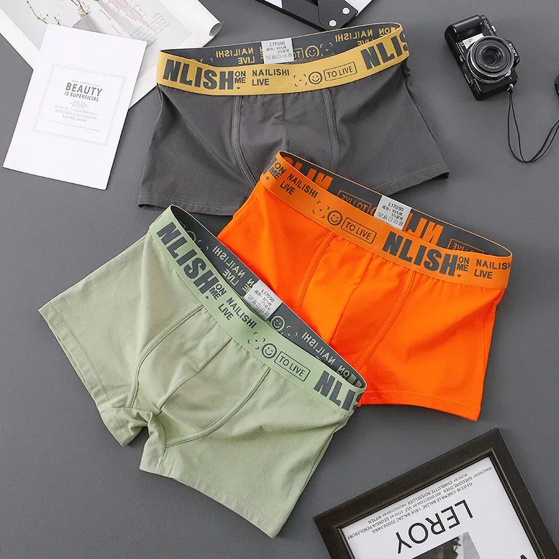 [Bloom the Love] ยี่ห้อ Solid 1 pcs/3 pcs Boxer Men ชุดชั้นในผ้าฝ้าย Boxershort บุรุษนักมวย Cuecas Masculina ขนาด M-3XL nl-112