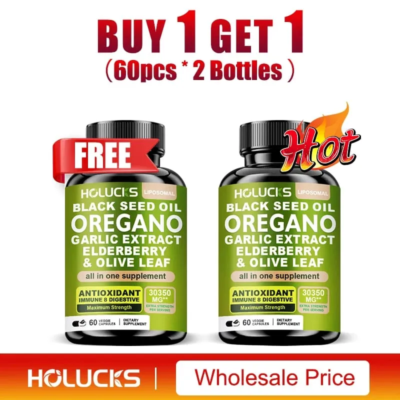 10 in One Oregano Oil Supplement Capsules Black Seed Oil Garlic Extract Elderberry - Immune & Digestive Support - 120 Pills
