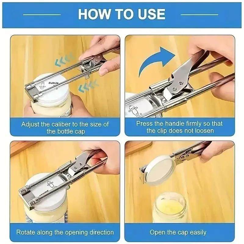 1/2Pcs Heavy Duty Stainless Steel Adjustable Multi Function Labor Saving Bottle Jar Can Opener Easy Grip Kitchen Tool Accessorie — image 7