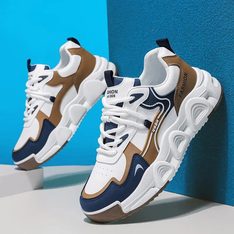 Men Sneakers Chunky Dad Shoes Colorblock Platform Casual Footwear Lace Up Thick Sole Breathable Streetwear Trainers — image 4