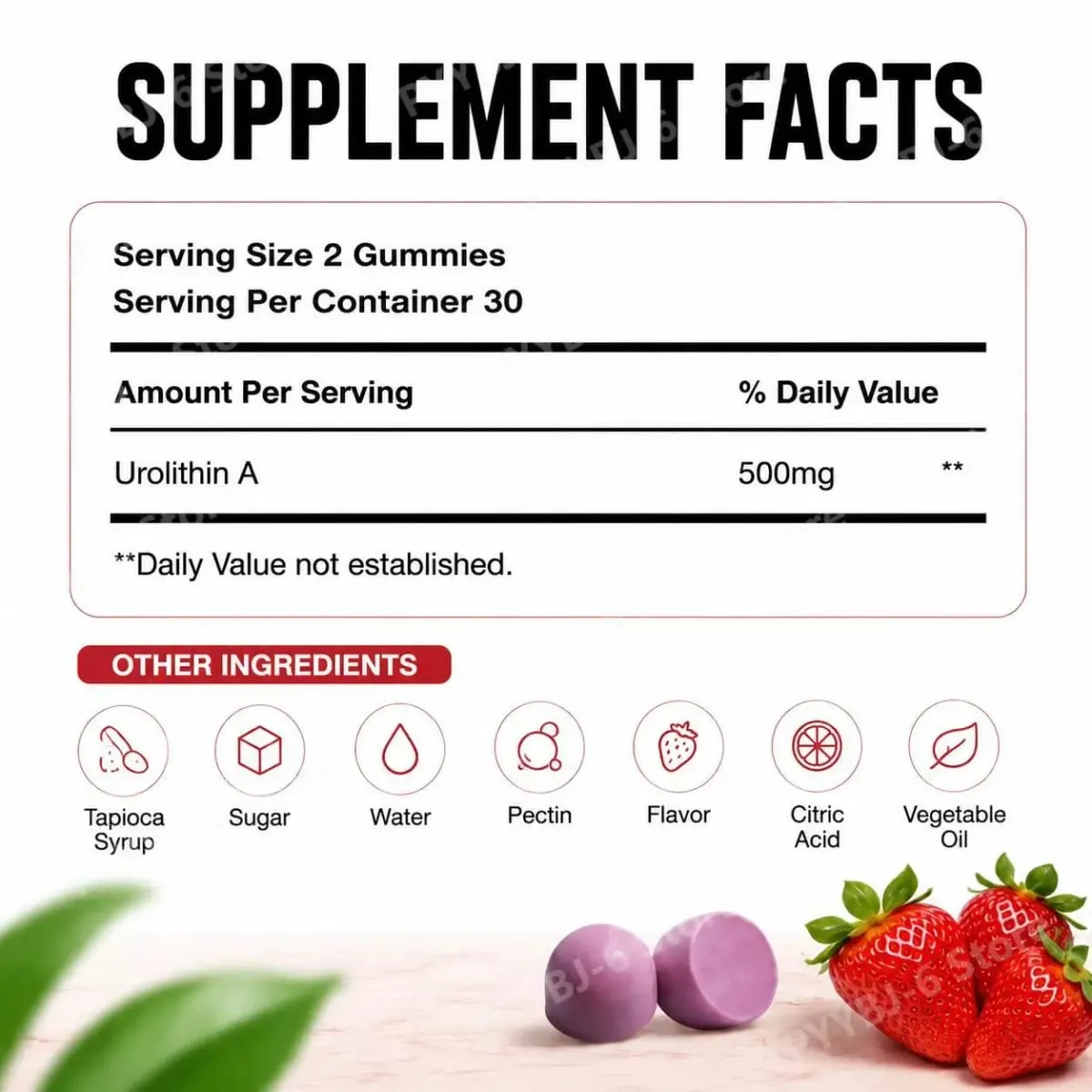 Docteat Urolithin A Gummies Muscle Vitality Support Cellular Energy Mitochondrial Health Daily Wellness Supplement 60 Gummies — image 3