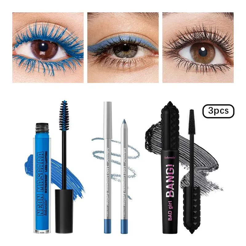 3Pcs Eye Makeup Set Purple Mascara Black Volume Mascara Eyeliner Pencil Waterproof Long Lasting Party Festival Eye Cosmetic Kit — image 11
