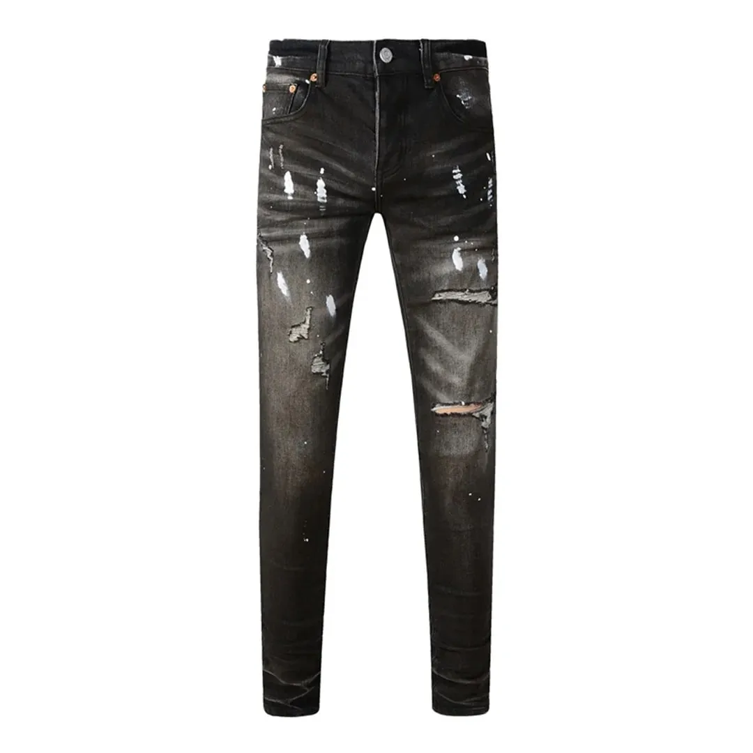 High Street Brand Men's Jeans American Distressed Coated Blank Stretch Skinny Button Fly Ripped Pants Trousers — image 15
