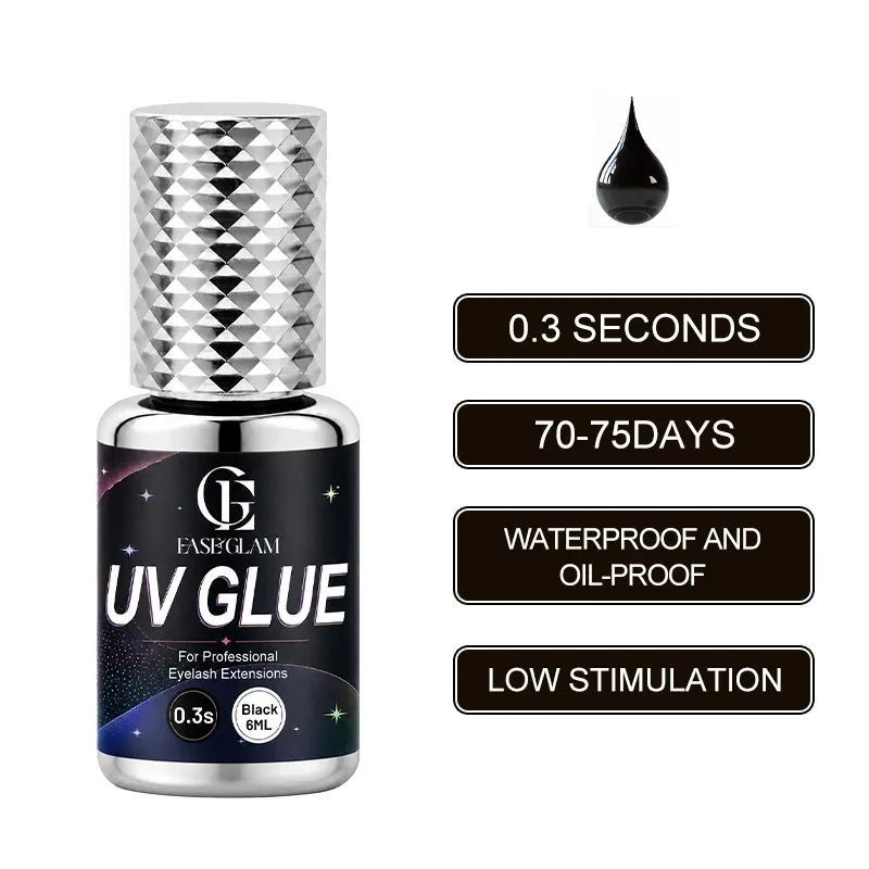 EaseGlam 0.3S UV Eyelash Glue for Lash Extension Low Irritation Strong UV Lash Glue for Makeup Black Purple Led Adhesive 4 Color