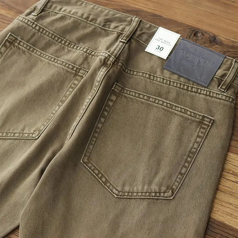 Cowboy Korean Goods Retro Yellow Mud Dyed Small Straight Jeans Men's Spring and Autumn Khaki Ami Kaji Washed Casual Trousers — image 3