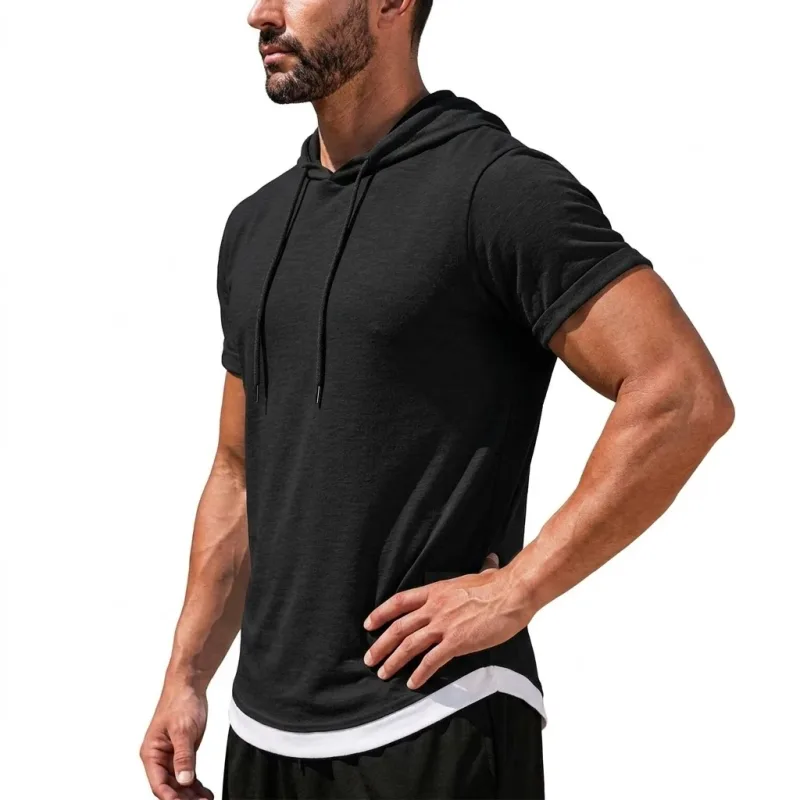Summer Short Sleeve Hoodie Man Casual Thin T-Shirts Lightweight Pullover Hoodies Breathable Sweatshirt Korean Streetwear Gym Man — image 3