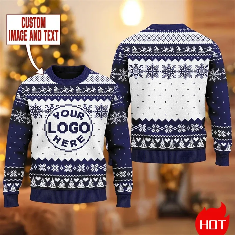Custom Logo 3D Printed Sweatshirt Menwomen Ugly Christmas Sweater Diy Personalized Design Custom Image Pullovers Unisex Tops — image 7