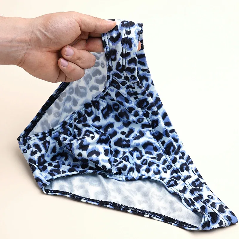 Men's Mid Waist Underwear Sexy Ice Silk Briefs Leopard Printed Breathable Underpants Male Soft Comfortable Panties Cueca Homme — image 8