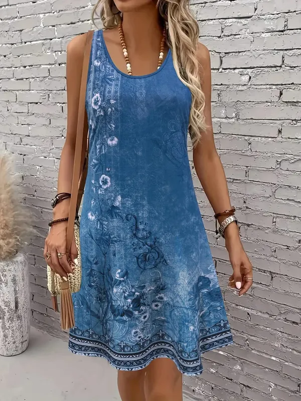 2026 Summer Women's Sleeveless Dresses Knee-Length Round-Neck Dresses Beach and Vacation Casual Dresses Printed Women's Dresses — image 8