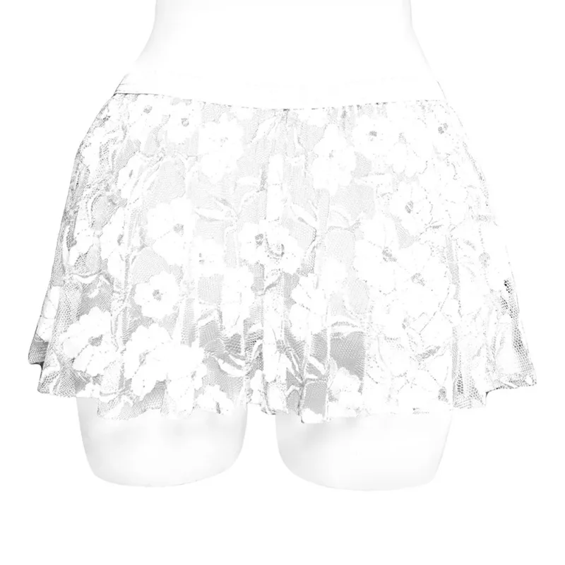 Men Solid Lace Skirt Mesh See Through For Lingerie Low For Rise Pleated Skirts Floral Pattern See‑through Male Daily Bottom
