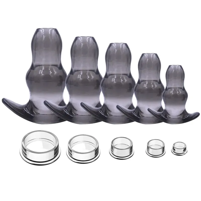 Purple TPE Hollow Tunnel Butt Plug Set - Graduated Open Anal Stretcher Plugs Flexible Sex Toy para sa Mga Lalaki at Babae — image 2