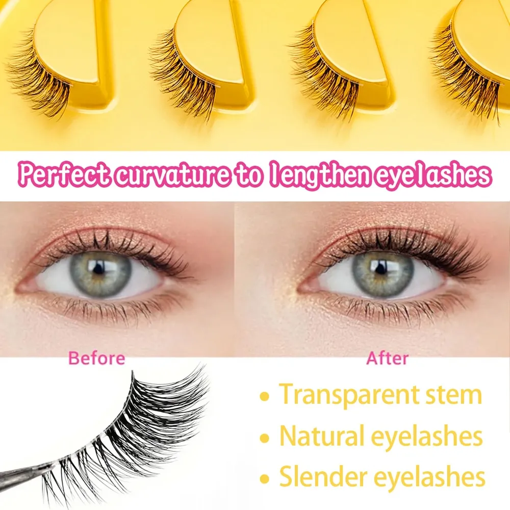 Demi-faux cils naturels œil de chat, 5 paires, bande transparente, doux, en Faux vison, moelleux, courts, Extension de cils de maquillage réutilisable — image 4