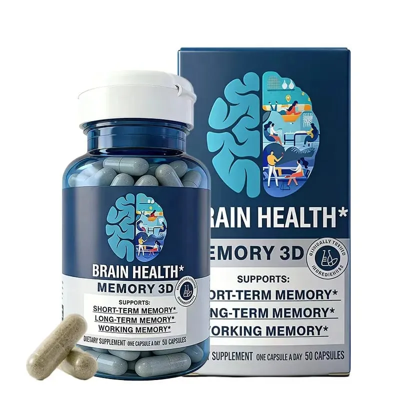 Memory 3D Brain Supplements for Memory and Focus Vitamin B12 & B6 Folic Acid 50 Count Capsules — image 1