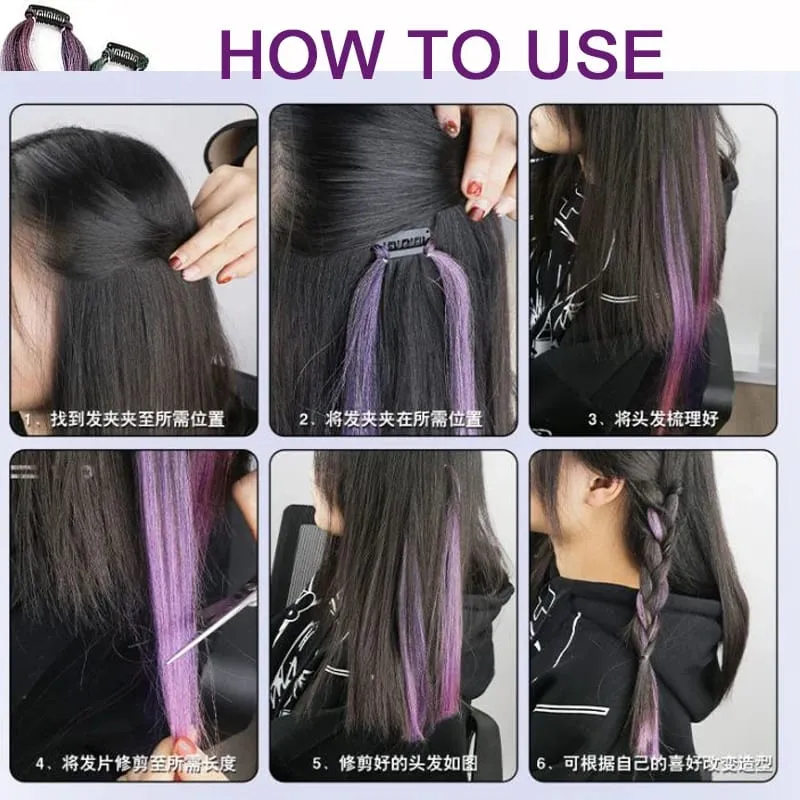 2PCS 60cm Synthetic Long Straight Hair Clips Rainbow Hair Extension Colored Red Green Blue Hairpiece for Women — image 6