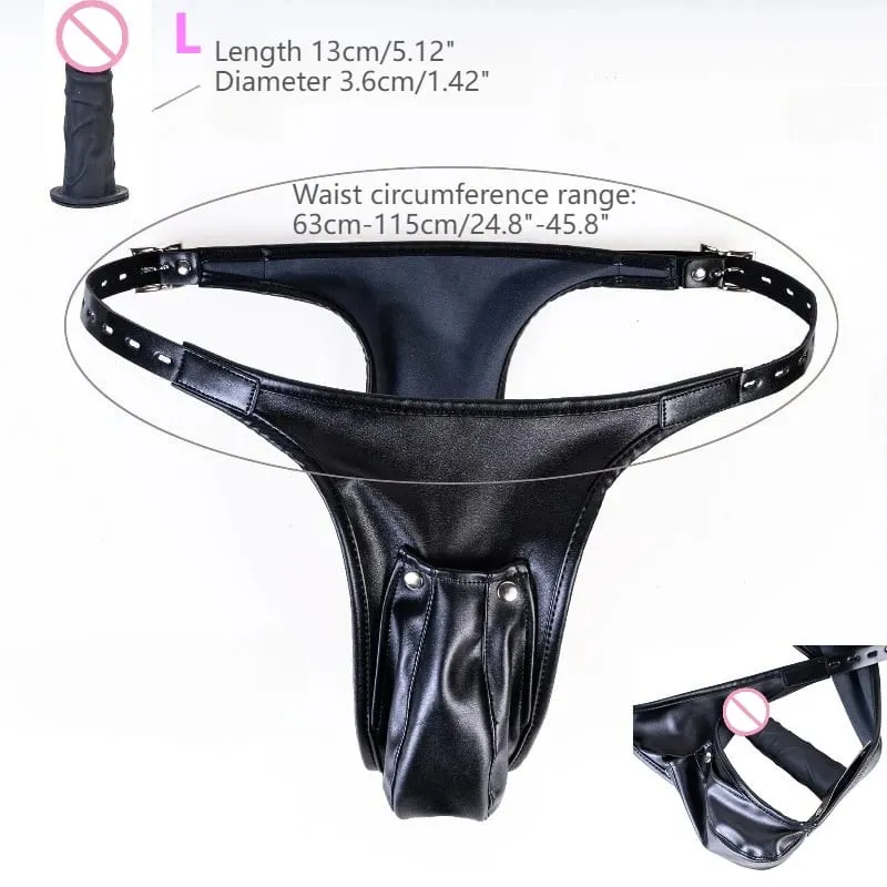 Multi-Functional Leather Chastity Panties with No Vibration Silicone Dildo Anal Accessories for Couple Sensual Play Sex Toys