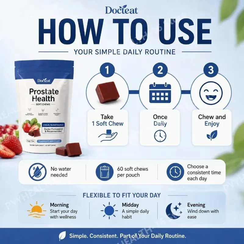Doceat Prostate Health Soft Chews with Zinc Vitamin C and Plant Sterols Sugar-Free Pomegranate-Berry Flavor 60 Soft Chews — image 3