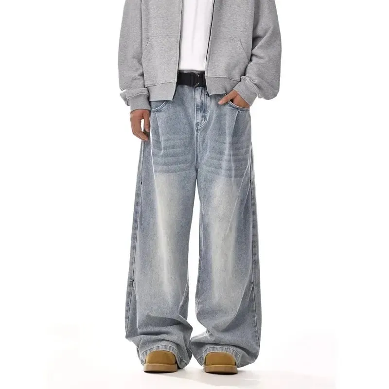Mens Jeans Harajuku American Vintage Washed Cleanfit High Street Straight Loose Wide Leg Denim Pants Unisex Fashion Style New — image 3