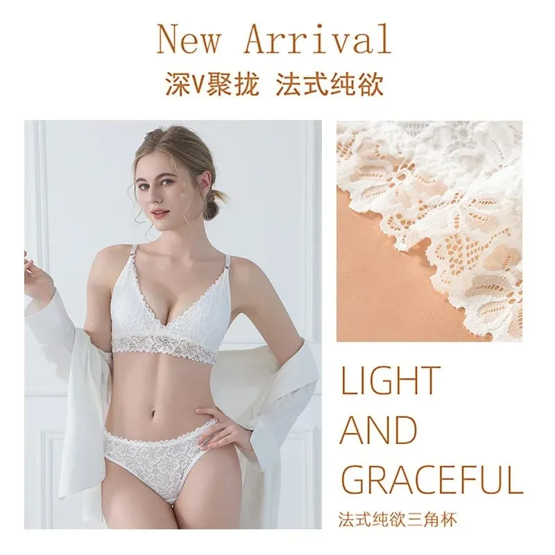 Women's Bra Set Large Size Sexy Lace Gathering Sling Vest Breathable Underwear Panties Womens Lingerie Set Bra and Panty Set — image 4