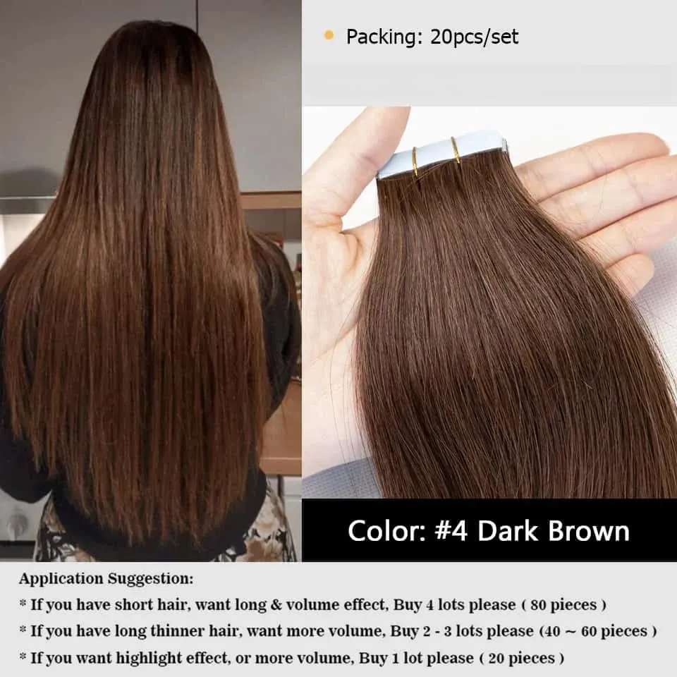 20PCS 12-22inches 30g/pack Tape in Hair Extensions Human Hair Seamless Tape Hair Extensions Skin Weft PU Tape On Hair — image 9