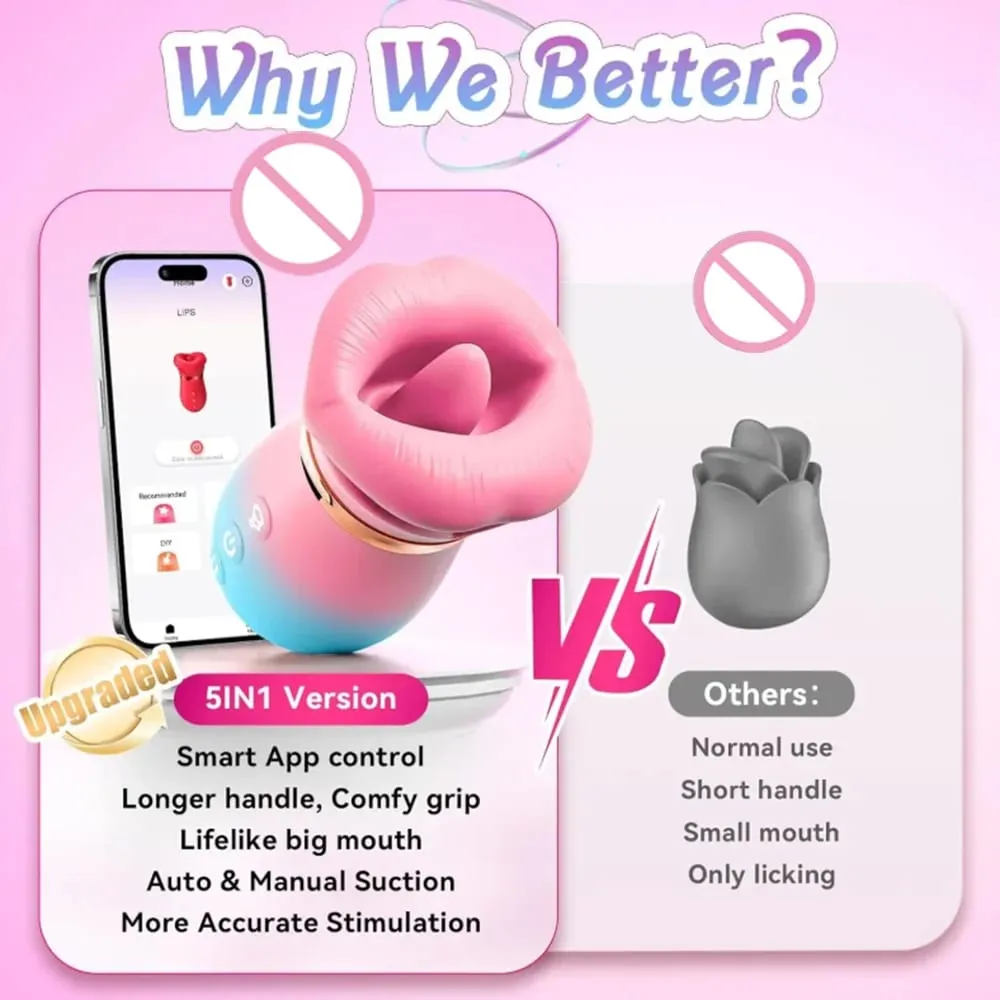 Female 5 IN 1 Tongue Licking Sucking Vibrator APP Control Clit Nipple Stimulator Adult Sex Toys for Women Couples
