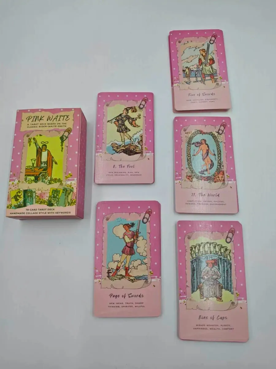 Pink Waite Tarot Deck 78 Cards With Keywords Cute Pink Collage Design Divination Oracle Deck Fortune Telling Board Game