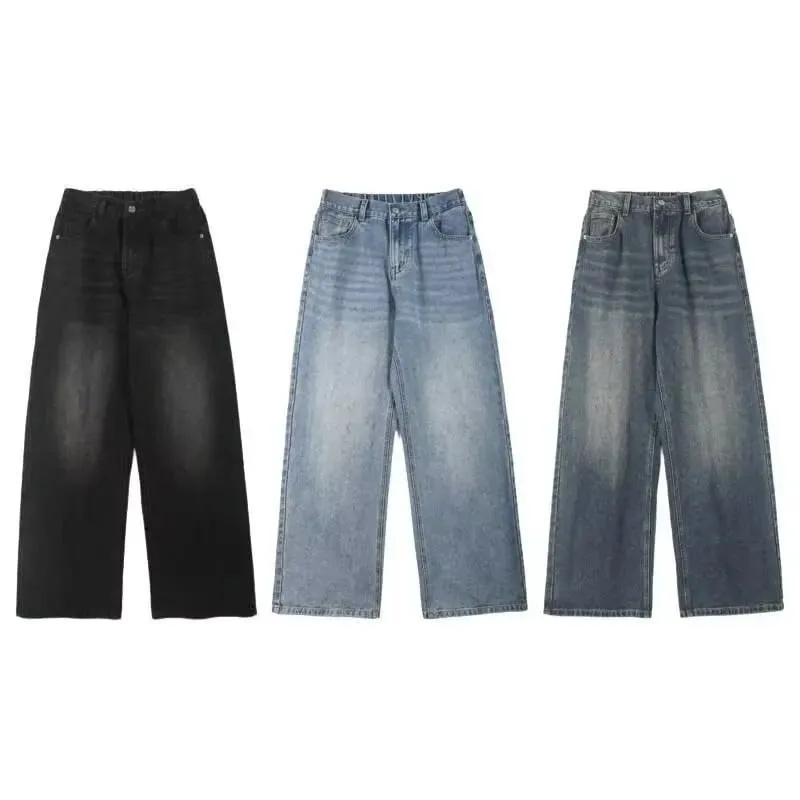 New Fashion Women Men's Wide Leg Jeans Loose Fit Straight Leg Trousers High Quality Vintage Denim Pants for Streetwear Y2k — image 1