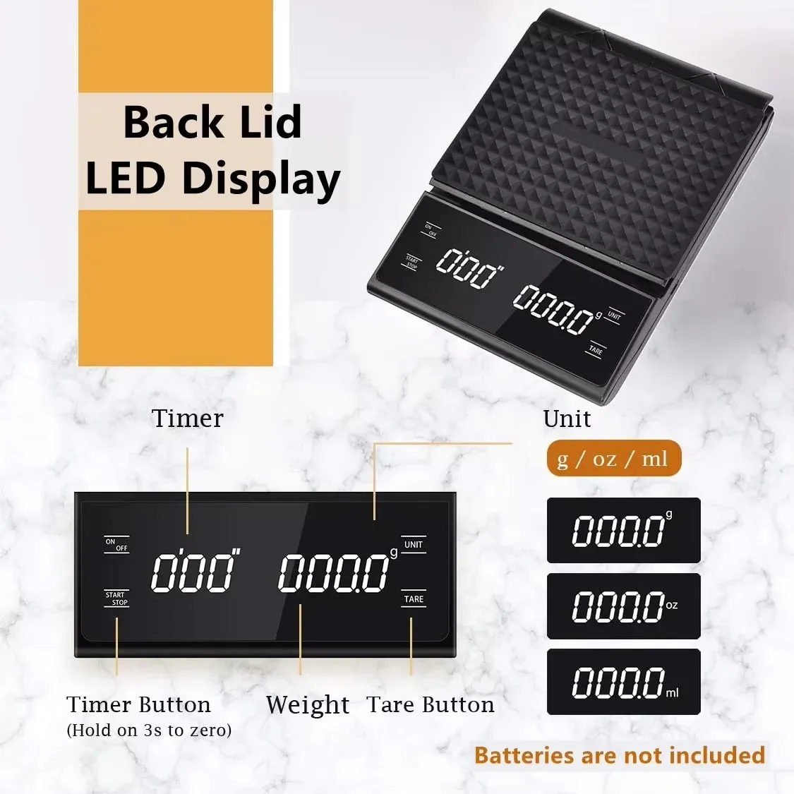 3kg/0.1g Precision Kitchen Scale with Timer-Digital Food Scale for Baking Cooking&Coffee Brewing (LCD Display Home Chef Tool) — image 3