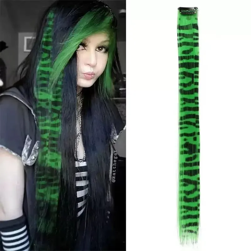 3pcs/set Stripe Printed Hair Colorful Long Straight Hair Pieces Synthetic Clip-in Hair Extensions for Daily Use Party Halloween — image 8
