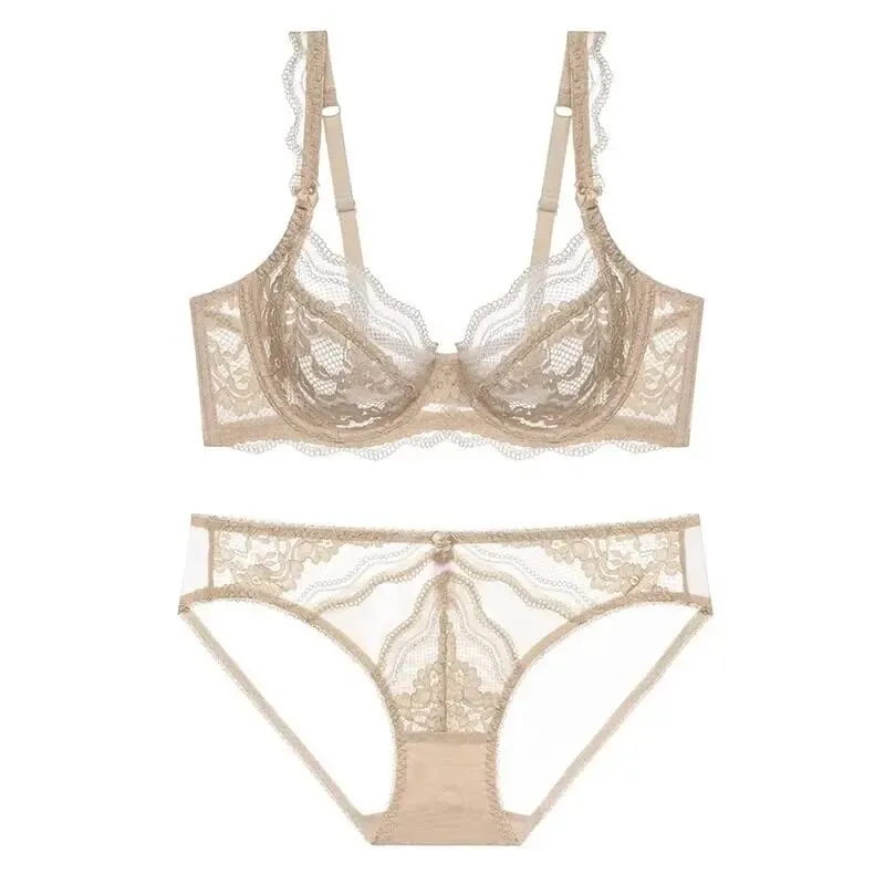 Fashion Ladies Ultra Thin Lace Lingerie Set Victorian Style Soft Underwire Push Up Gather Lift Unpadded Breathable Wear