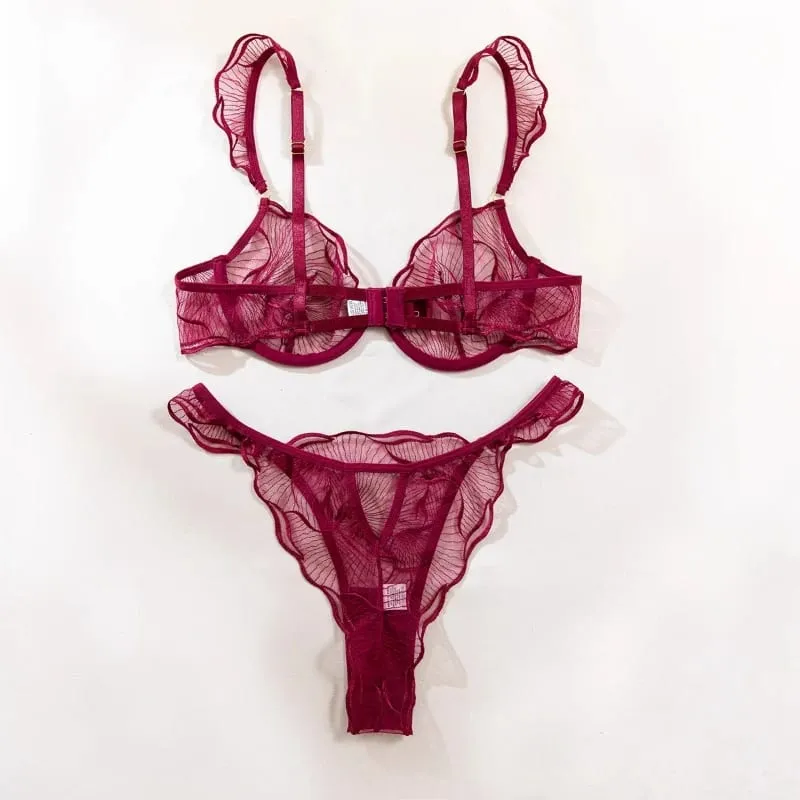 Sexy French Flower Embroidery Lace Bra Set Pure Desire Ultra Thin Push Up Wirefree Comfort Romantic Niche Bralette S-XL MOYISU — image 12