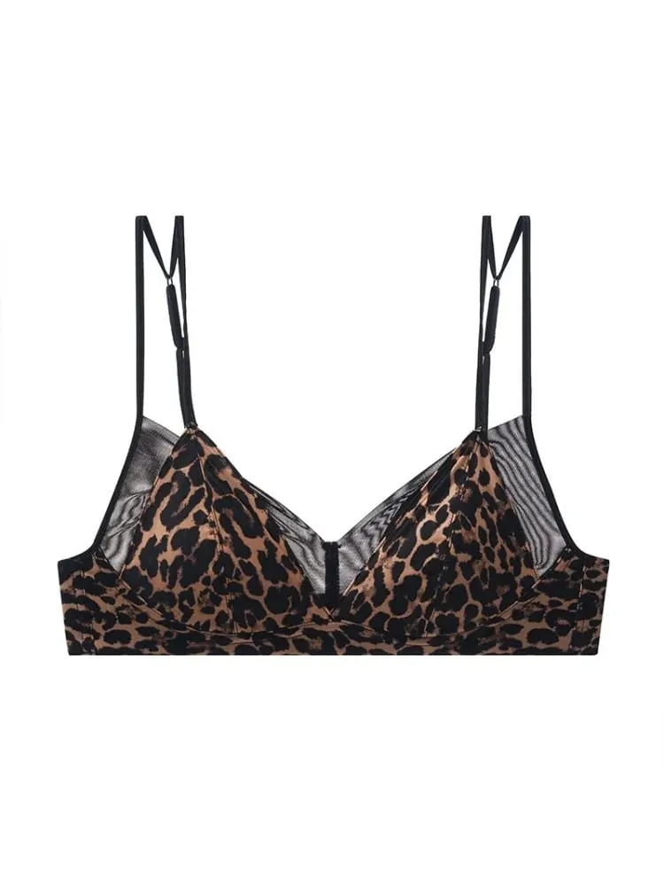 Popular Leopard Pattern Bralette Set Wire Free Soft Padded Small Breast Lift French Minimalist Women Everyday Lingerie 32A-38BC — image 6