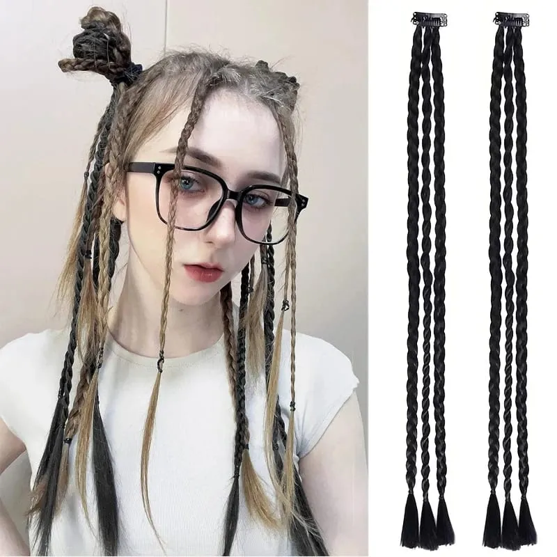 2Pcs Clip‑in Y2K Boxer Braid Ponytail One Clip Three Braids Long Synthetic Fake Hair Extensions For Women — image 8