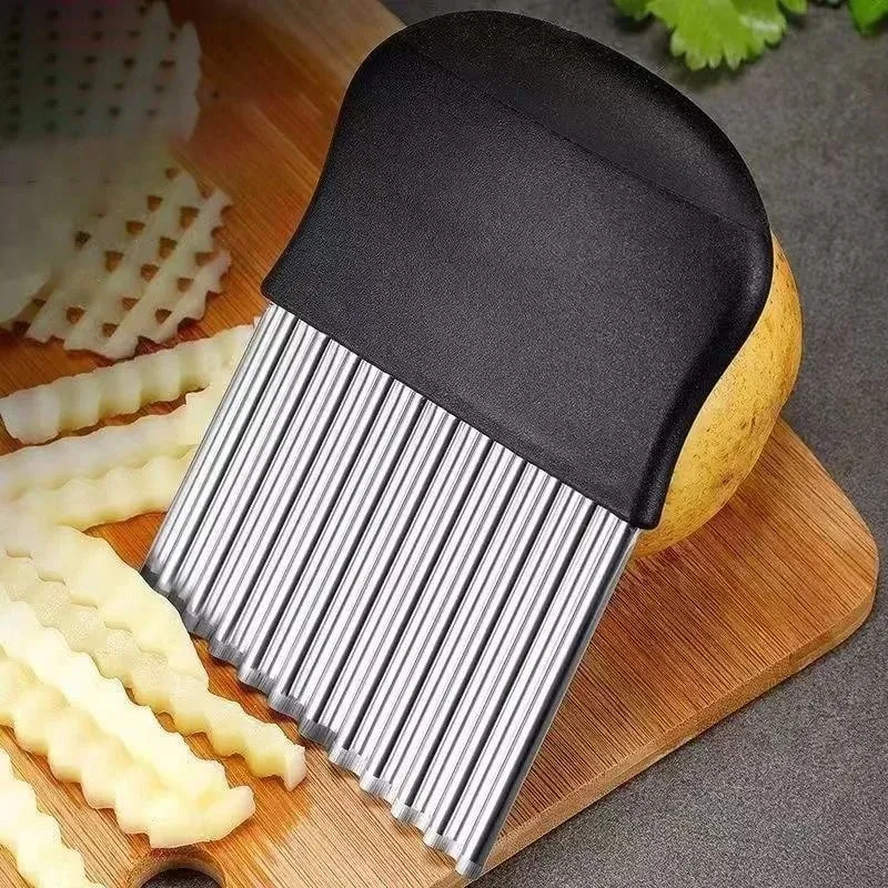Stainless Steel Potato Chip Slicer Dough Vegetable Fruit Crinkle Wavy Kitchen Knife Cutter Chopper French Fry Maker Tools Gadget — image 2