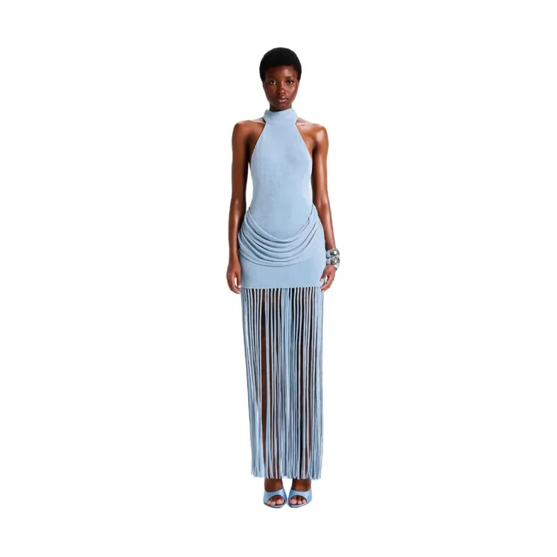 Solid Velvet Halter Tassel Dress Women Off-shoulder Backless Waist Cinching Slim Sexy Dresses 2026 Spring Evening Party Vestido