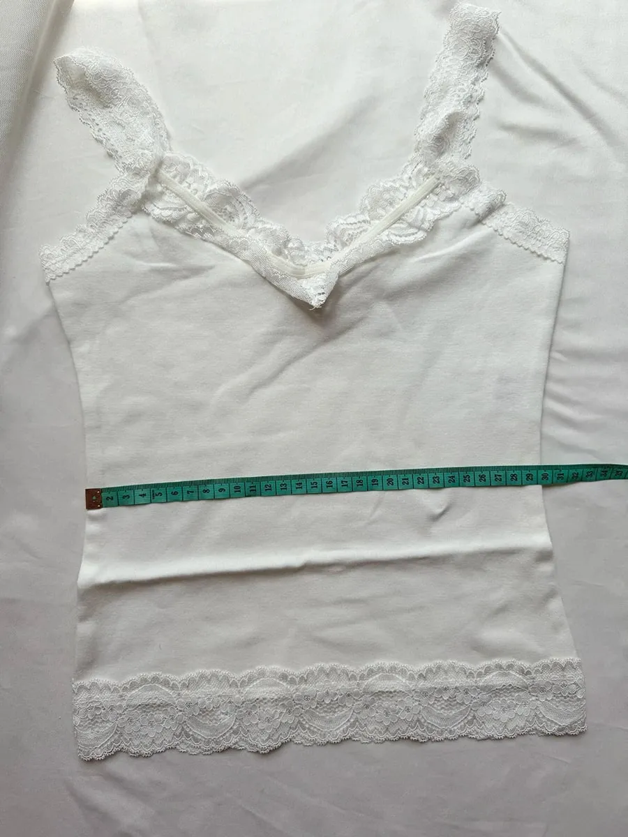 Sweet Lace Patchwork Slim Tank Tops Women Summer White Sexy Simple Cotton Soft Sleeveless Vests Female Vintage Chic Y2K Camisole — image 9