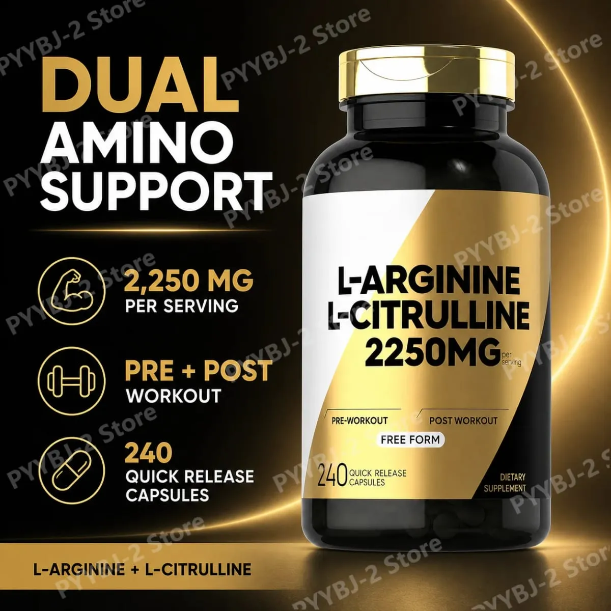 L-Arginine L-Citrulline Capsules -Amino Acid Dietary Supplement Non-GMO Daily Health Supplements 240 Capsules — image 1