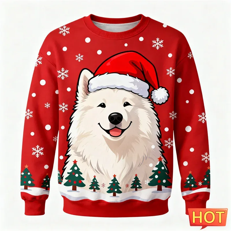 Cute Samoyed Graphic Ugly Christmas Sweater Fashion Holiday Wear Dog 3D Printed Sweatshirts Casual Oversized Unisex Pullovers — image 7