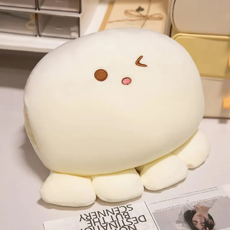 35cm Bantal Mewah Sotong Lembut Sumbat Bentuk Bola Haiwan Akuatik Tangan Hangat dengan Lubang Lebih Panas Muka Comel Plushie Sokongan Belakang — image 9