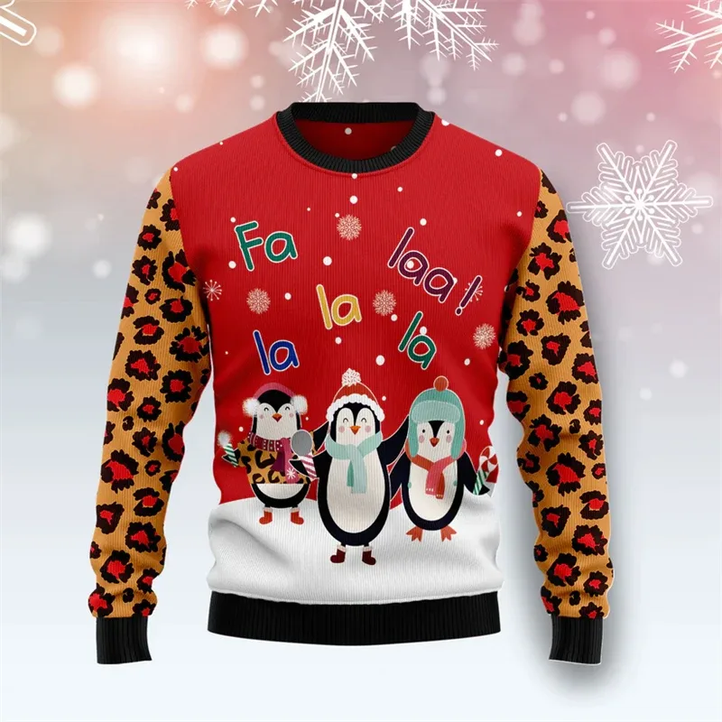 Funny Penguin Graphic Ugly Christmas Sweater For Men Fashion Autumn Holiday Wear 3D Printed Sweatshirts Loose Breathable Tops — image 2