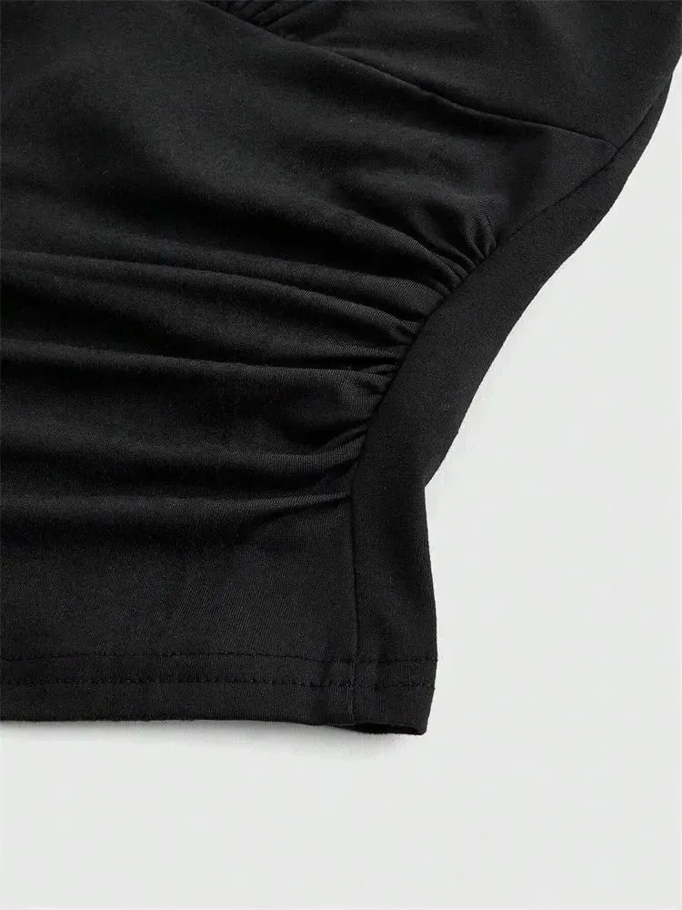 Solid V-neck Backless Halter Crop Top for Women Summer Sexy Y2K Sleeveless Ruched Top Streetwear — image 7