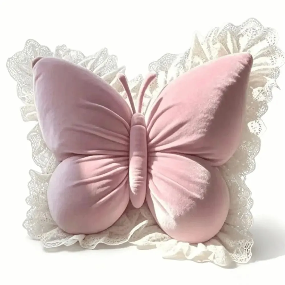 Seat Cushion Velvet Butterfly Office Pillow Soft Lace Trim Bow Cushion Cute New Bow Throw Pillow Bedroom — image 5