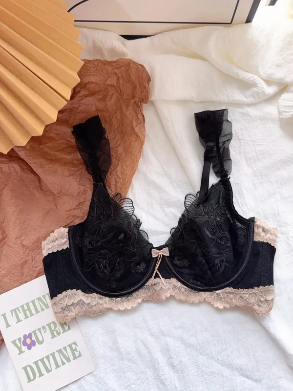 Lace Floral French Bra Set Soft Underwire Ultra Thin Bunny Cup Plus Size Minimizer Bra Sexy Lingerie Set For Women Daily Wear — image 10
