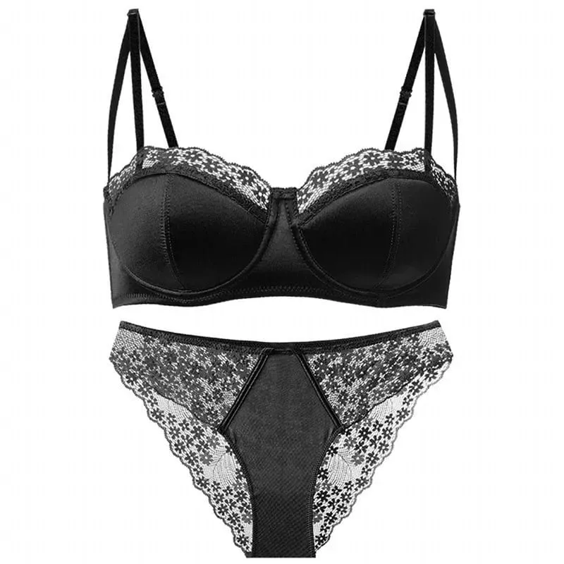 Women Half Cup Lace Bra Set Thin Underwire Minimizer Bra Sexy Push‑Up Anti‑Sag Side Support Hide Armpit Fat Lingerie — image 7