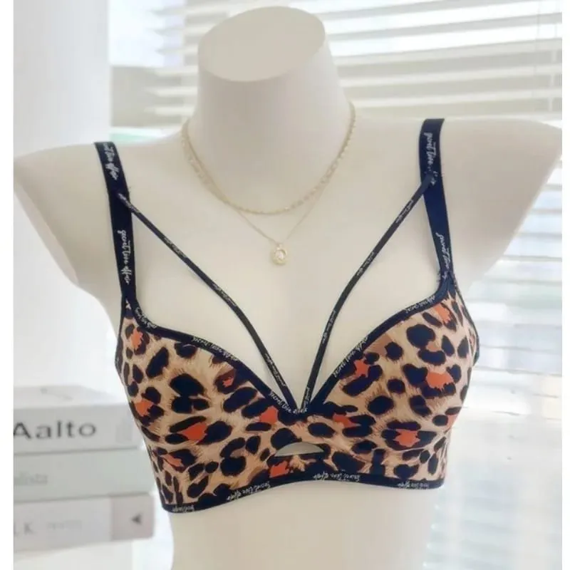 Stylish Leopard Print Seamless Wireless Lingerie Thin Comfortable Gather Small Breast Pretty Breast Shape Casual Wear S-XL Suit — image 7