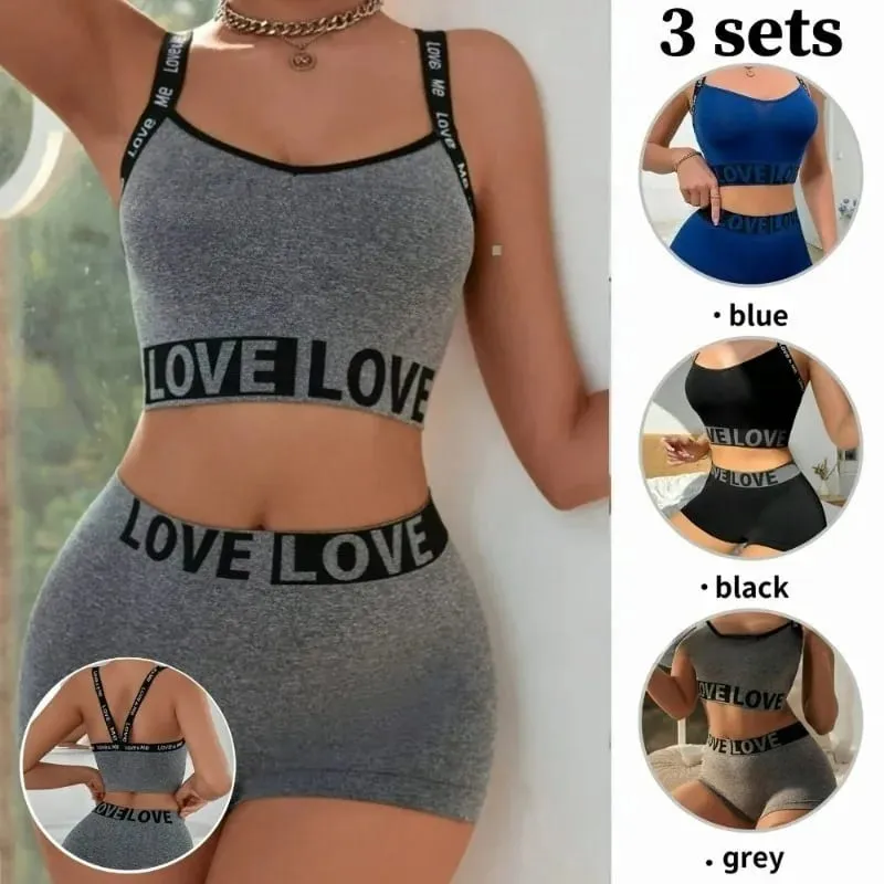 Women's Alphabet Lingerie Set Active Sportswear Camisole Vest with Beautiful Back Outdoor Fitness Bra Set for Active Women