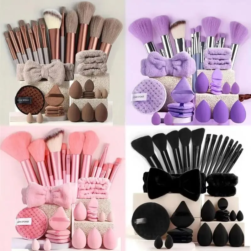 20 33Pcs Full Makeup Tool Set With Puff Brush Beauty Sponge For Makeup Applying And Removing Daily Use