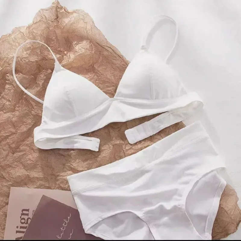 Deep V Plunge Triangle Cup Bralette Wireless Bra Panties Set Underwear Removable Pads Smooth Lightly Lined Woman Sexy Lingerie — image 3