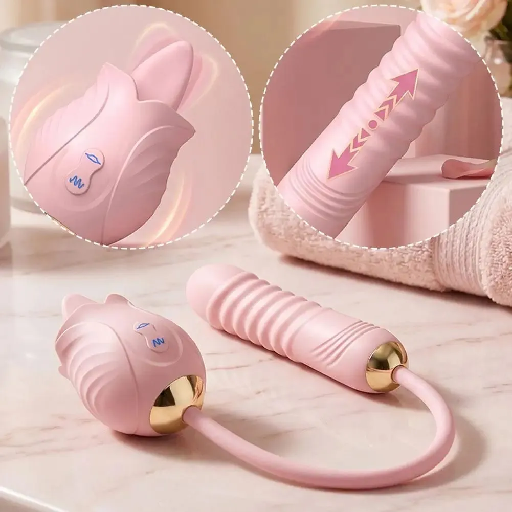 3in1 Rose-Tongue Licking Vibrator Sex Toys Telescopic Dildo Vibrator for Women G Spot Anal Vibrators Stimulator Adult Sex Toys
