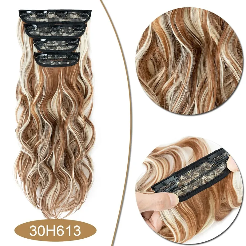 S-noilite Synthetic Hair 22inch Clips In Hair Extensions Long Wavy Clip In Hair Thick Double Weft 4Pcs/set Hairpieces For Women — image 24