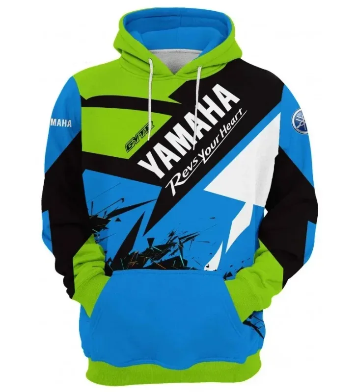 Yamaha men's 3D printed motorcycle hooded pullover shirt suitable for street wear and motorcycle riding — image 10